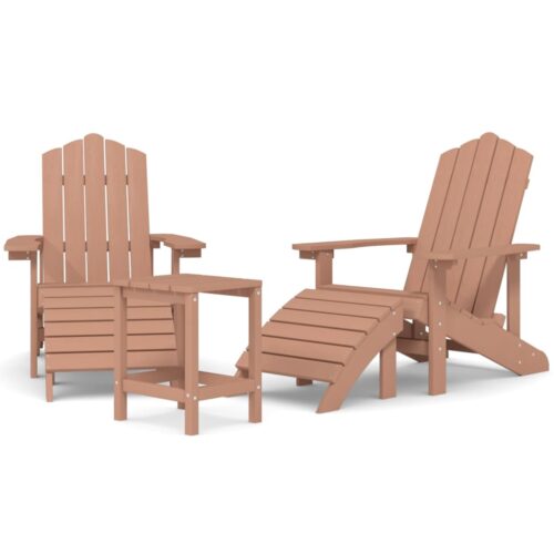 Garden Adirondack Chairs with Footstool Table HDPE Brown