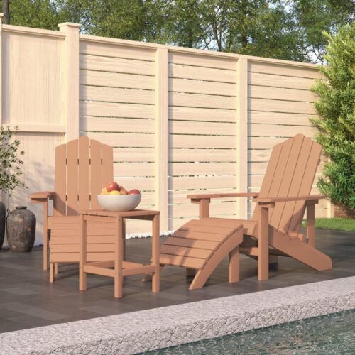 Garden Adirondack Chairs with Footstool Table HDPE Brown - Image 2