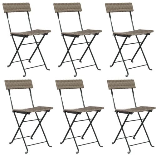 Folding Bistro Chairs 6pcs Grey Poly Rattan Steel