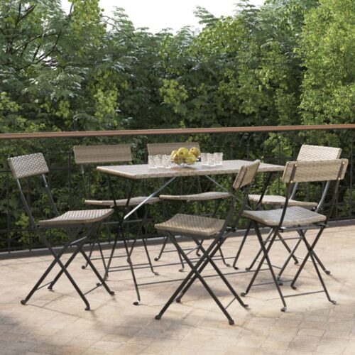 Folding Bistro Chairs 6pcs Grey Poly Rattan Steel - Image 2