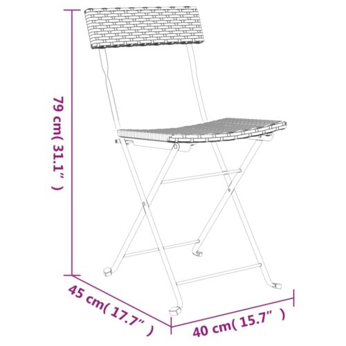 Folding Bistro Chairs 6pcs Grey Poly Rattan Steel - Image 9