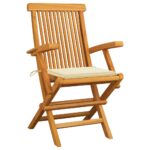 Garden Chairs with Cream Cushions 4pcs Solid Teak Wood