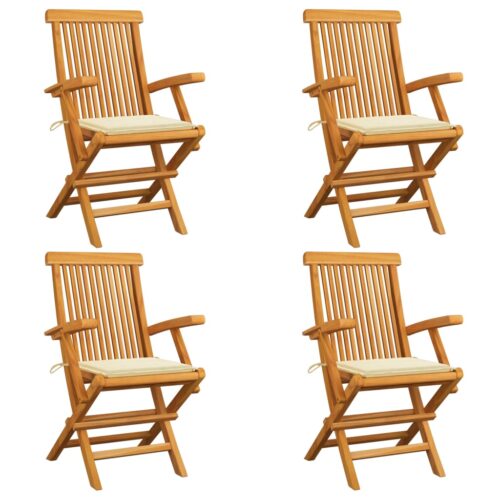 Garden Chairs with Cream Cushions 4pcs Solid Teak Wood - Image 2