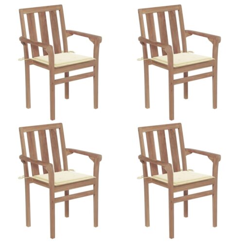 Stackable Garden Chairs with Cushions 4pcs Solid Teak Wood - Image 2