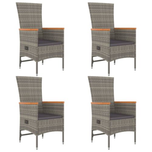 5-Piece Garden Dining Set with Cushions Grey Poly Rattan Wicker Outdoor Patio Furniture - Image 4