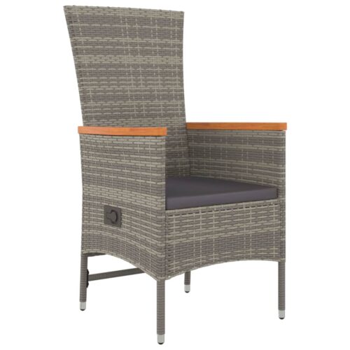 5-Piece Garden Dining Set with Cushions Grey Poly Rattan Wicker Outdoor Patio Furniture - Image 5