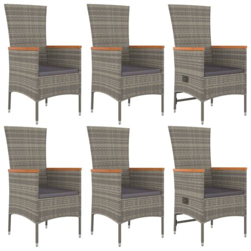 7-Piece Garden Dining Set with Cushions Grey Poly Rattan Wicker Outdoor Patio Furniture - Image 4