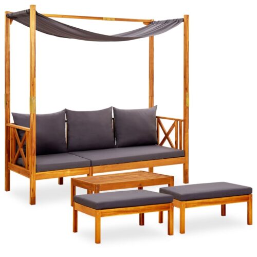 Garden Bench with Table Footrests Solid Acacia Wood - Image 2