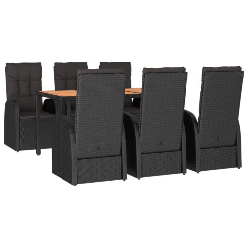 7-Piece Garden Dining Set with Cushions Black Poly Rattan Wicker Outdoor Patio Furniture - Image 3