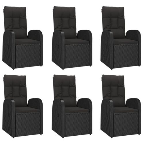 7-Piece Garden Dining Set with Cushions Black Poly Rattan Wicker Outdoor Patio Furniture - Image 4