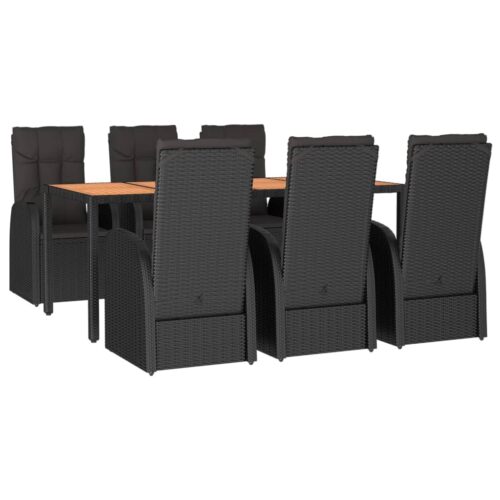7-Piece Garden Dining Set with Cushions Black Poly Rattan Wicker Outdoor Patio Furniture - Image 3