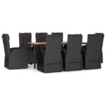 9-Piece Garden Dining Set with Cushions Black Poly Rattan Wicker Outdoor Patio Furniture
