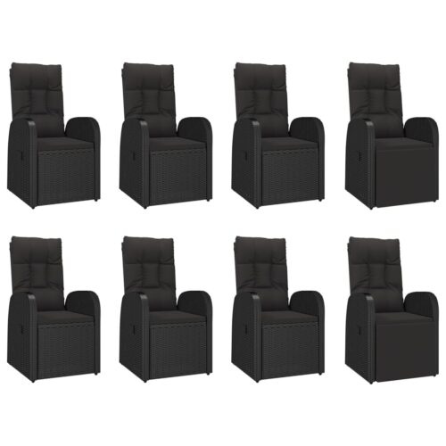 9-Piece Garden Dining Set with Cushions Black Poly Rattan Wicker Outdoor Patio Furniture - Image 4