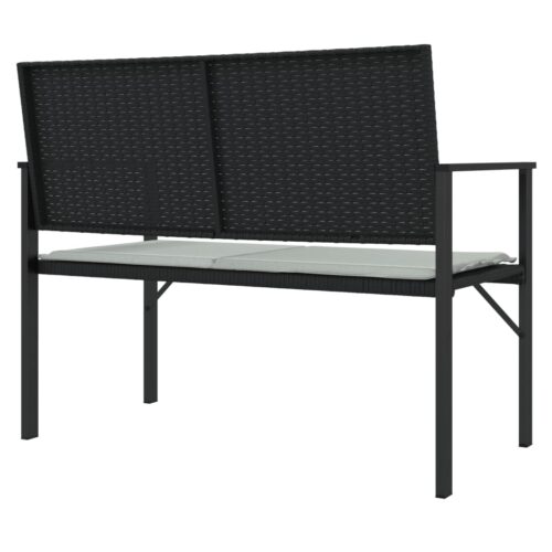 2-Seater Garden Bench with Cushion Black Poly Rattan - Image 5