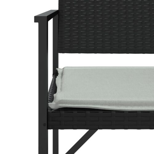 2-Seater Garden Bench with Cushion Black Poly Rattan - Image 6