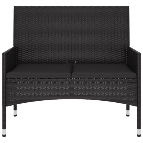 2-Seater Garden Bench with Cushions Black Poly Rattan - Image 3