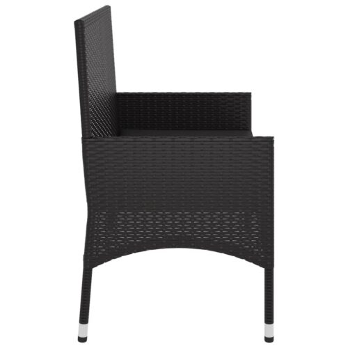 2-Seater Garden Bench with Cushions Black Poly Rattan - Image 5