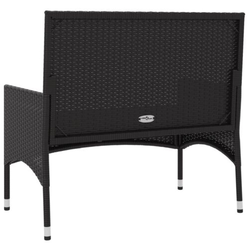 2-Seater Garden Bench with Cushions Black Poly Rattan - Image 6