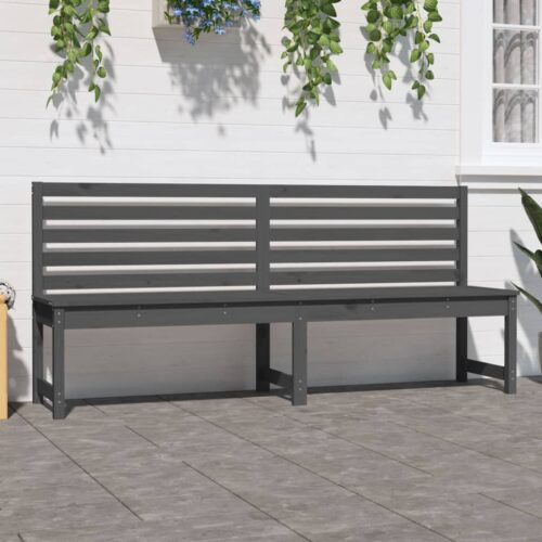 Garden Bench Grey 201.5cm Solid Wood Pine - Image 3