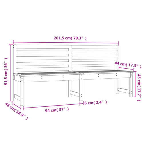 Garden Bench Grey 201.5cm Solid Wood Pine - Image 7