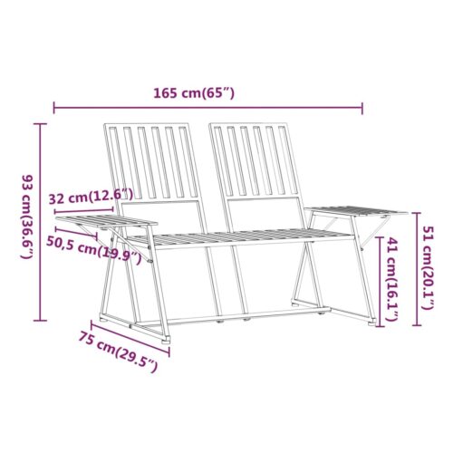 2-Seater Garden Bench 165cm Black Steel - Image 9