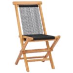 Folding Garden Chairs 2pcs Solid Teak Wood Rope