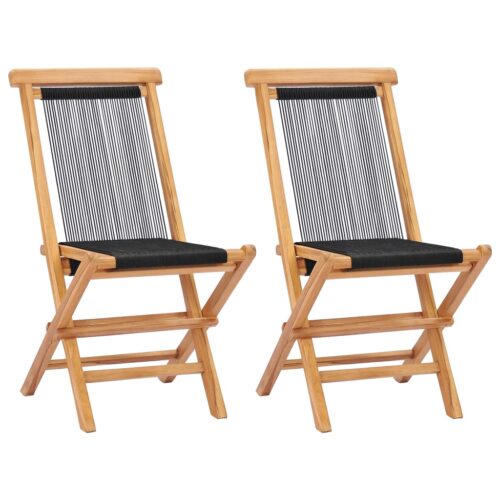 Folding Garden Chairs 2pcs Solid Teak Wood Rope - Image 2