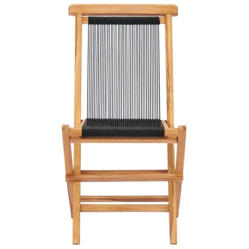 Folding Garden Chairs 2pcs Solid Teak Wood Rope - Image 3