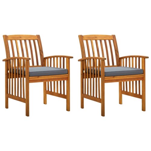Garden Dining Chairs 2pcs with Cushions Solid Acacia Wood - Image 2
