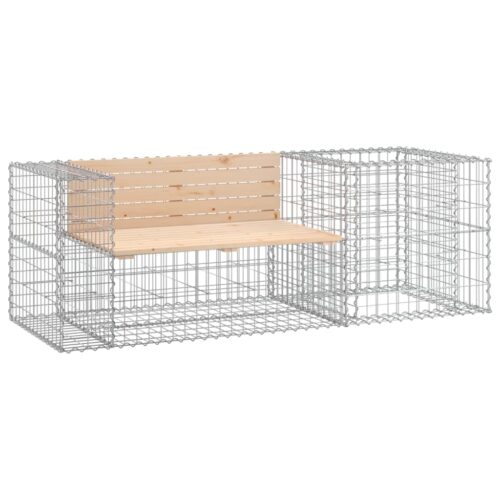 Gabion Garden Bench Outdoor Patio Wooden Park Seat Chair Steel Solid Pine Wood