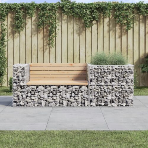Gabion Garden Bench Outdoor Patio Wooden Park Seat Chair Steel Solid Pine Wood - Image 2