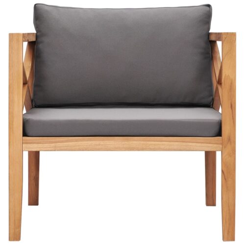 Garden Chair with Grey Cushions Solid Wood Teak - Image 3