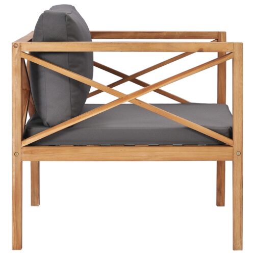 Garden Chair with Grey Cushions Solid Wood Teak - Image 4