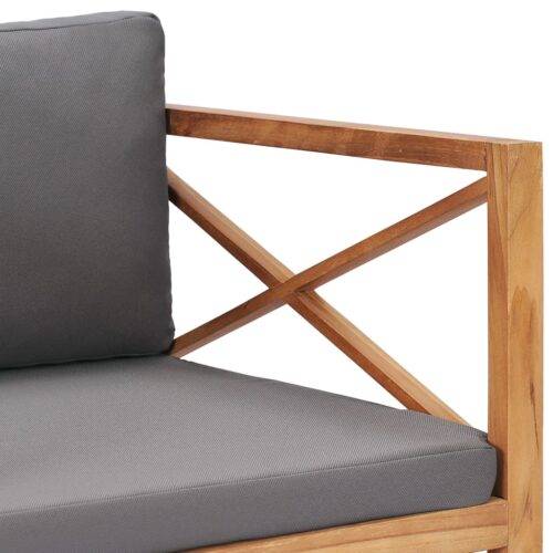 Garden Chair with Grey Cushions Solid Wood Teak - Image 7