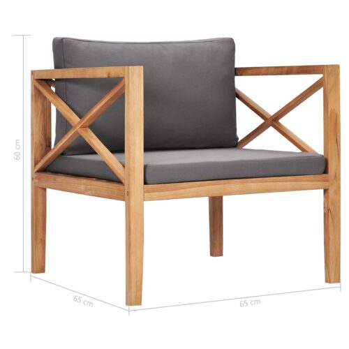Garden Chair with Grey Cushions Solid Wood Teak - Image 2