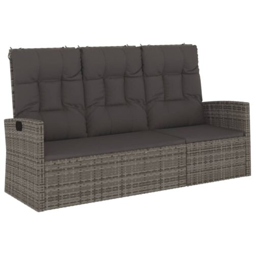 Reclining Garden Bench with Cushions Grey 173cm Poly rattan