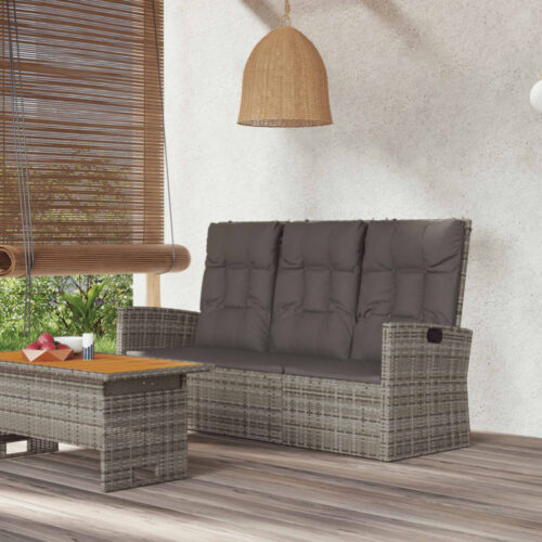 Reclining Garden Bench with Cushions Grey 173cm Poly rattan - Image 2