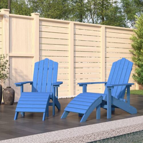 Garden Adirondack Chairs 2pcs with Footstools HDPE Aqua Blue - Image 2