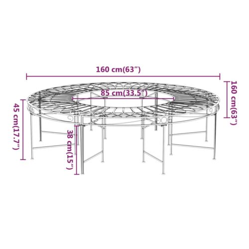 Round Tree Bench 160cm Black Steel - Image 6