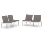 Garden Lounge Benches with Cushions 2pcs Plastic White