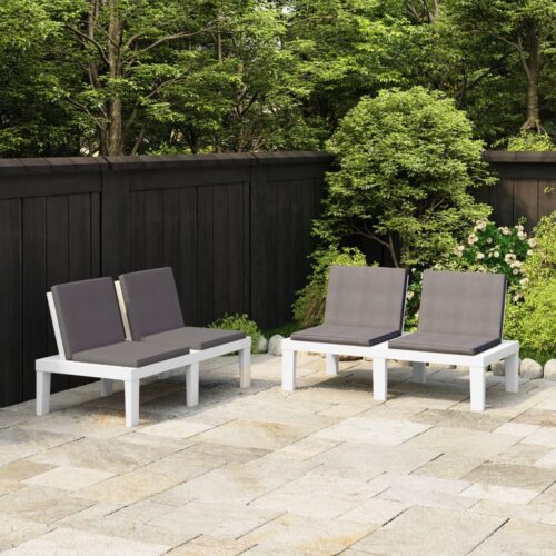 Garden Lounge Benches with Cushions 2pcs Plastic White - Image 2