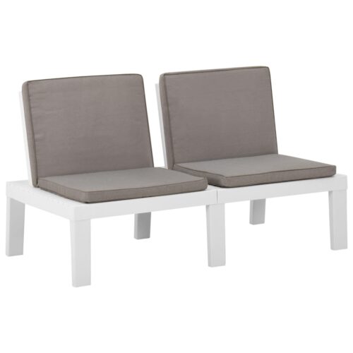 Garden Lounge Benches with Cushions 2pcs Plastic White - Image 4