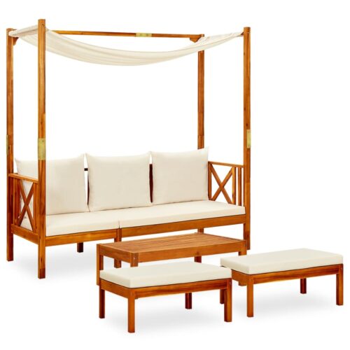 Garden Bench with Table Footrests Solid Acacia Wood - Image 2