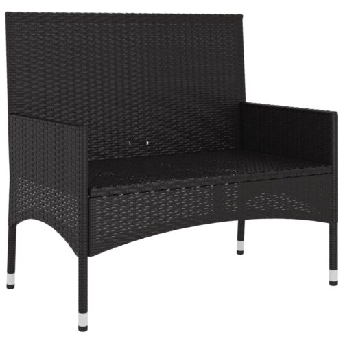 2-Seater Garden Bench with Cushions Black Poly Rattan - Image 4