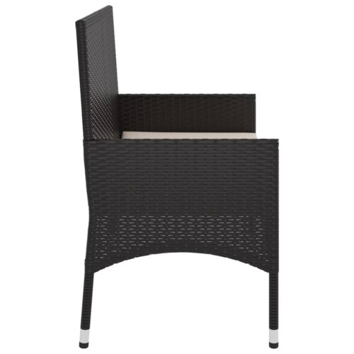 2-Seater Garden Bench with Cushions Black Poly Rattan - Image 5