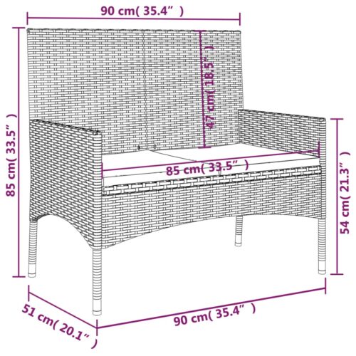 2-Seater Garden Bench with Cushions Black Poly Rattan - Image 9