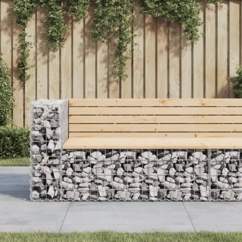 Gabion Garden Bench Outdoor Patio Wooden Park Seat Chair Steel Solid Pine Wood - Image 2