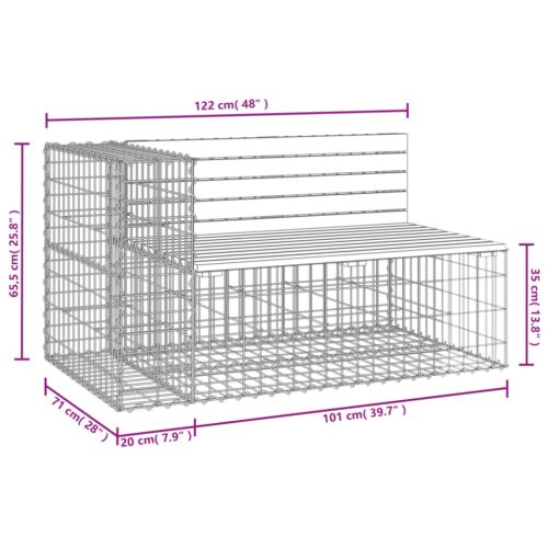 Gabion Garden Bench Outdoor Patio Wooden Park Seat Chair Steel Solid Pine Wood - Image 8