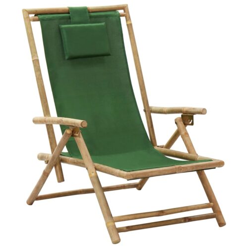 Reclining Relaxing Chair Green Bamboo Fabric
