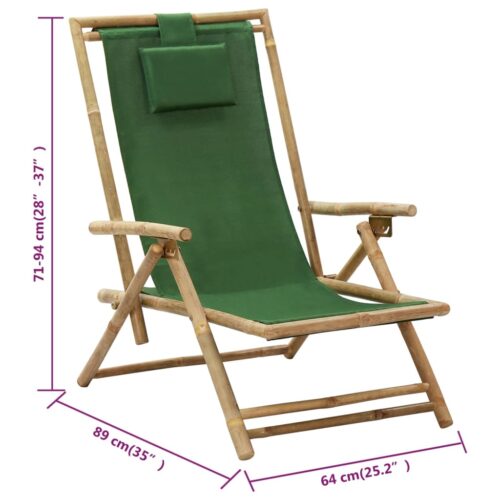 Reclining Relaxing Chair Green Bamboo Fabric - Image 9